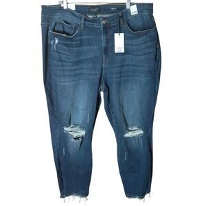 New! Judy Blue Women 22W Dark Wash Denim Slim Fit Distressed Raw Hem Ankle Jeans